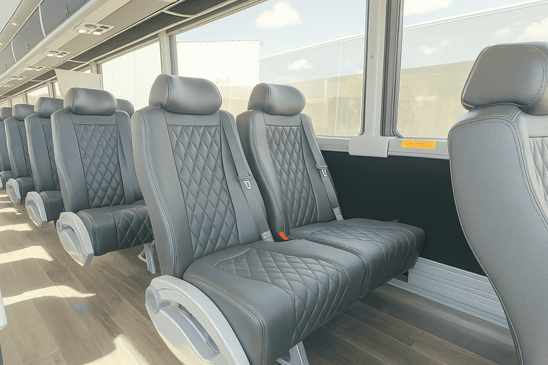 interior of Goodyear Minibus Company charter bus